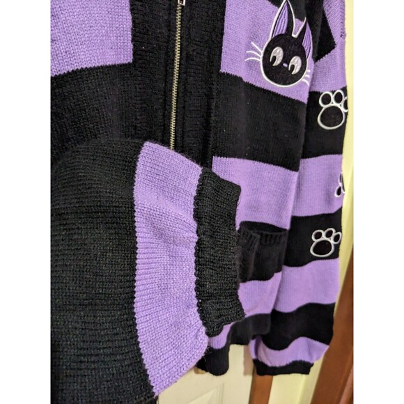 Kiki's Delivery Service Women Purple Black Zipper Jiji Cat Hoodie Jacket Large - Picture 7 of 10